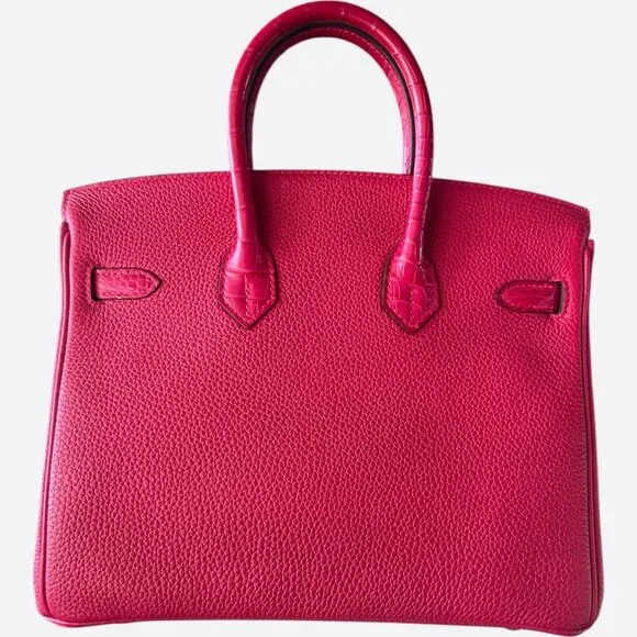 Hermes Pink Frambois Togo & Crocodile Touch Birkin 25 - Picture 3 of 8